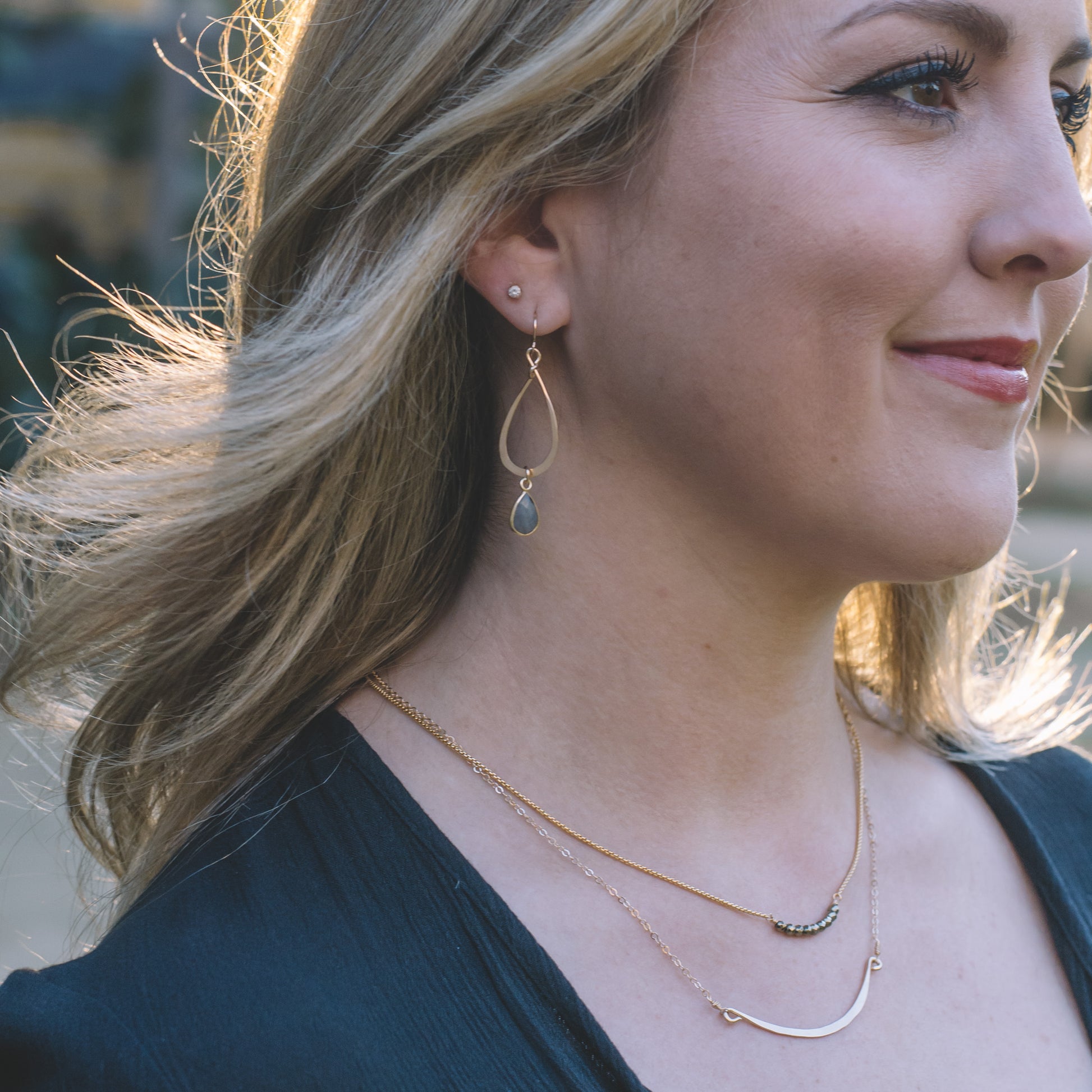 Labradorite Bezel Tear Drop Earrings - Lux Reve