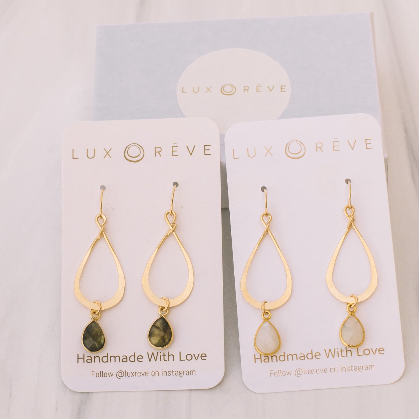 Tear Drop Moonstone Bezel Earrings - Lux Reve