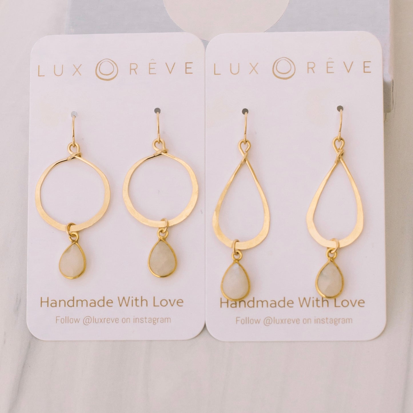 Tear Drop Moonstone Bezel Earrings - Lux Reve