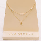 Three Beaded Pearl Short Necklace - Lux Reve