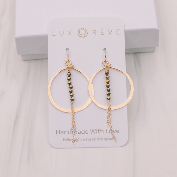 Large Pyrite Dangle Hoops - Lux Reve