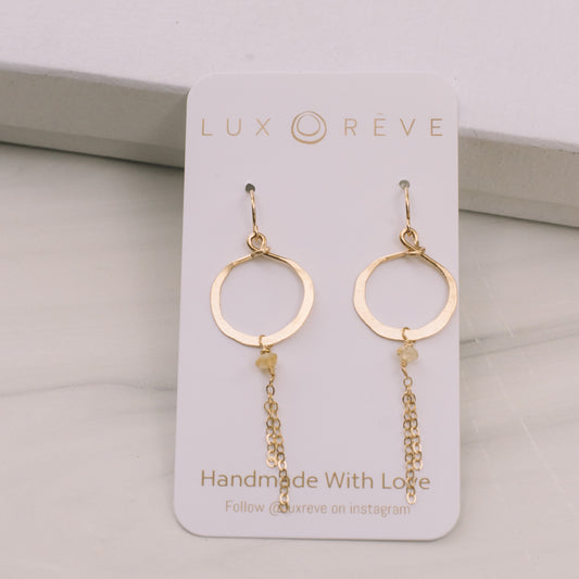 Citrine Dangle Mini Hoops - Lux Reve