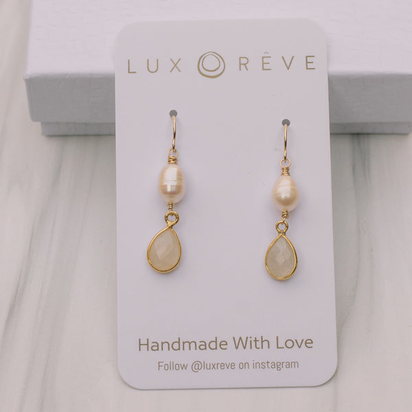 Simple Pearl Moonstone Earrings - Lux Reve