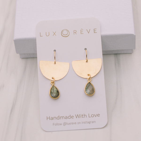 Gold Bezel Labradorite Half Moon Earrings - Lux Reve