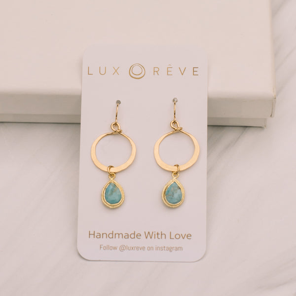 Gold Turquoise Bezel Mini Hoop Earrings - Lux Reve