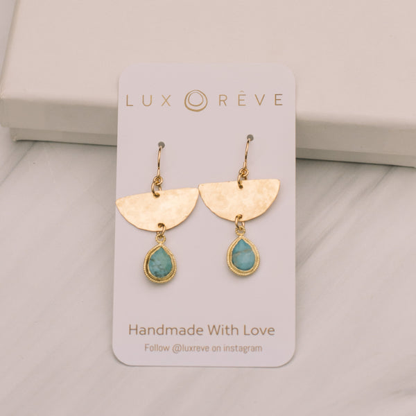 Gold Half Moon Turquoise Earrings - Lux Reve