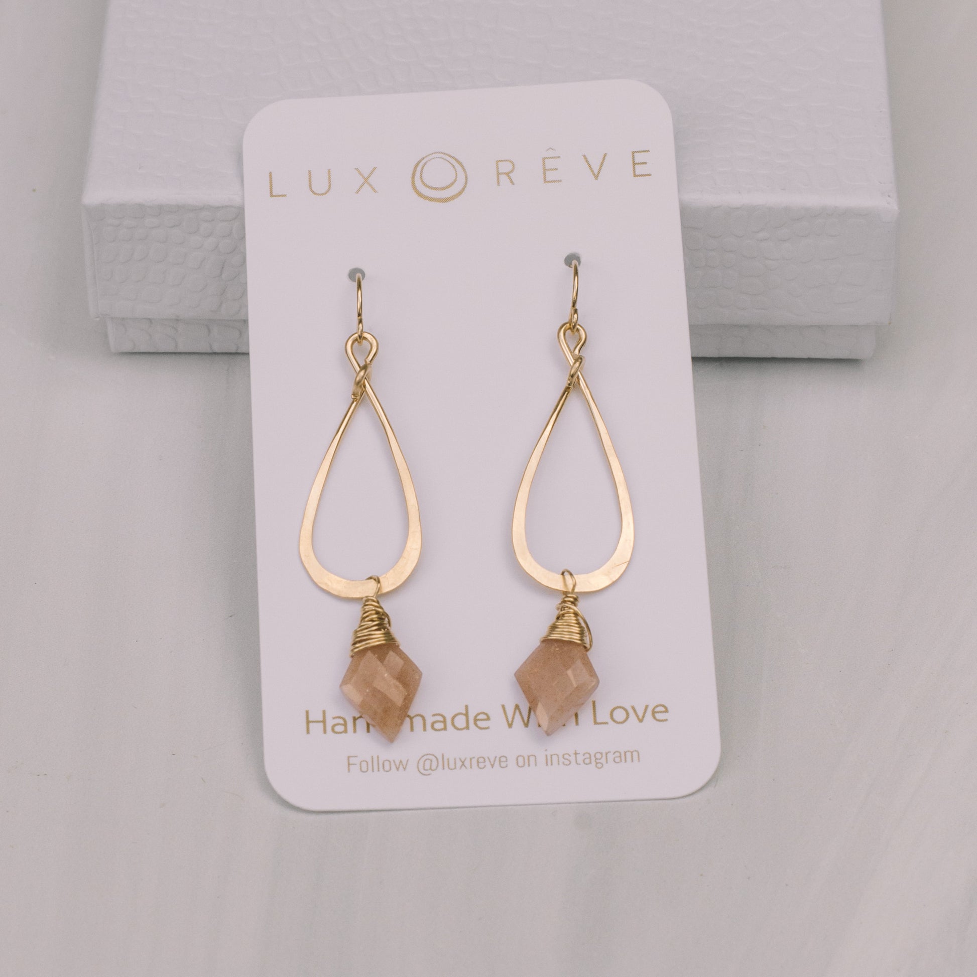 Wire Wrapped Oregon Sunstone Teardrop Hoops - Lux Reve