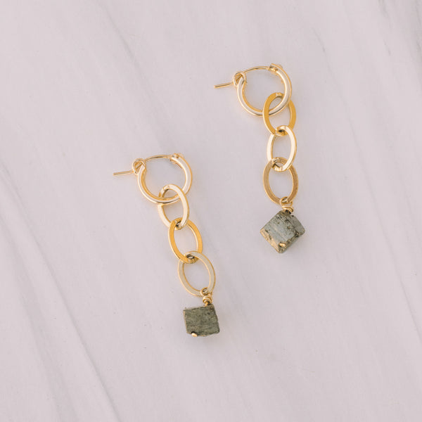 Pyrite Nugget Gold Tube Hoops - Lux Reve