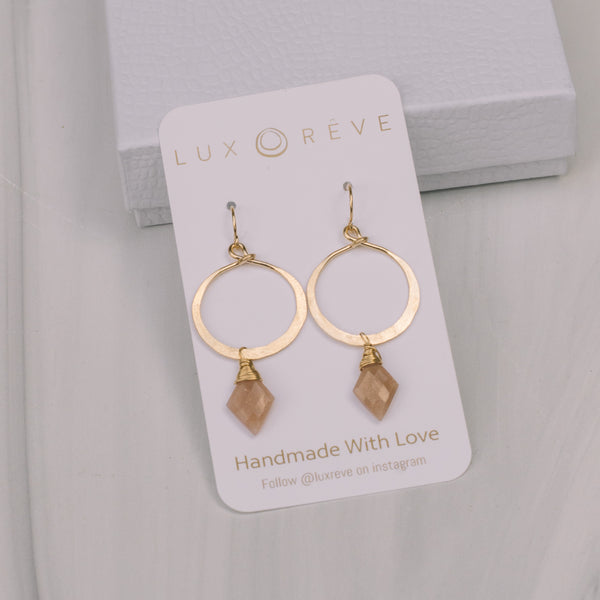 Wire Wrapped Sunstone Hoops - Lux Reve