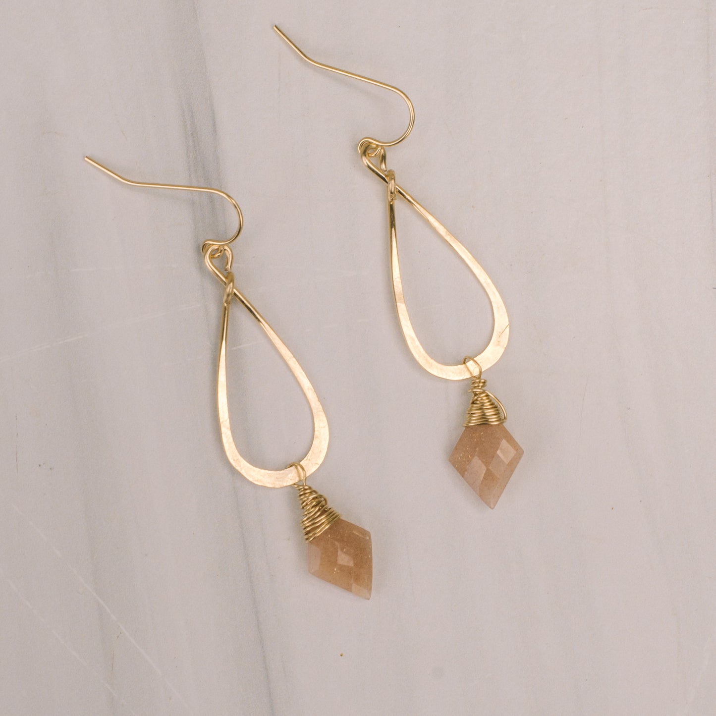 Wire Wrapped Oregon Sunstone Teardrop Hoops - Lux Reve