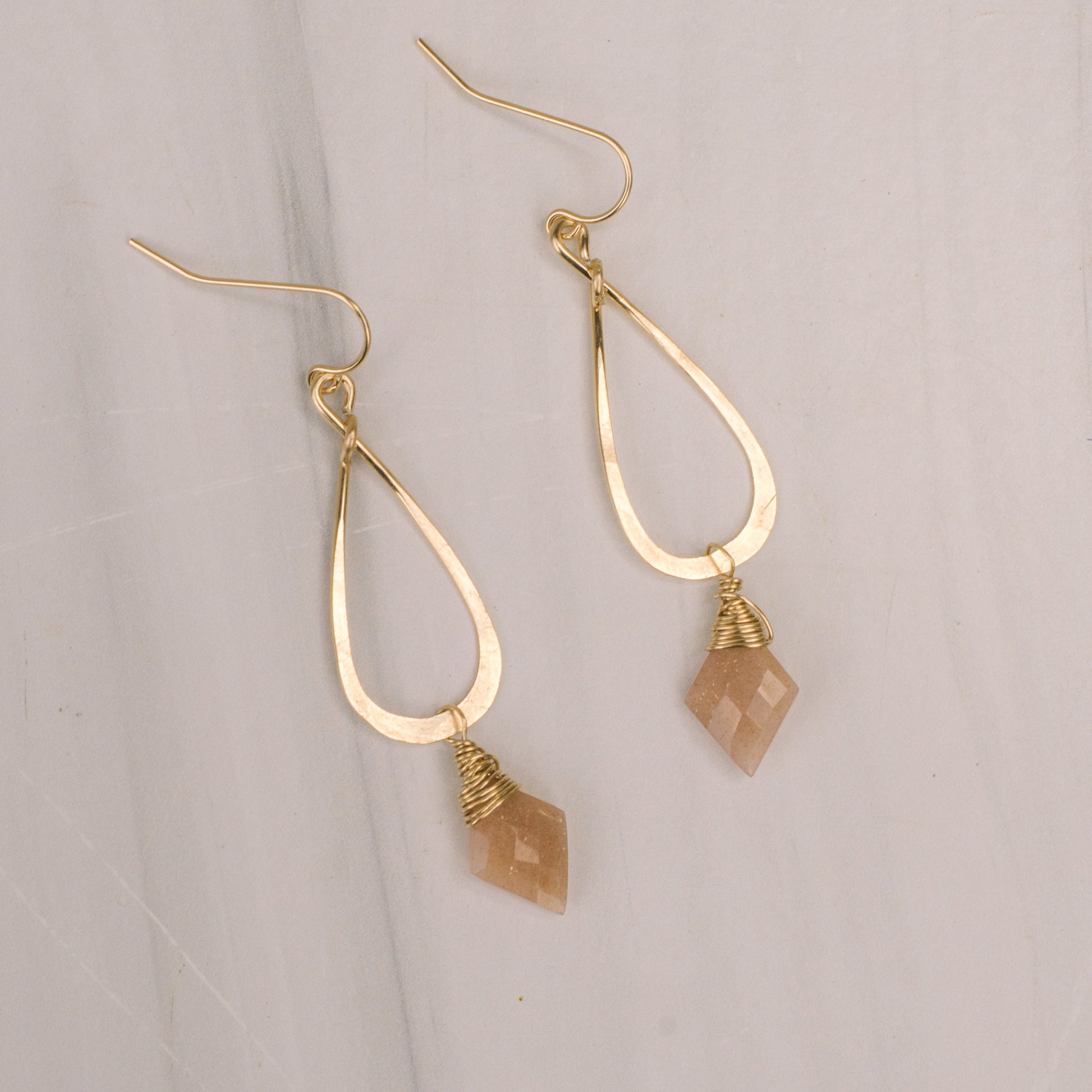 Wire Wrapped Oregon Sunstone Teardrop Hoops - Lux Reve