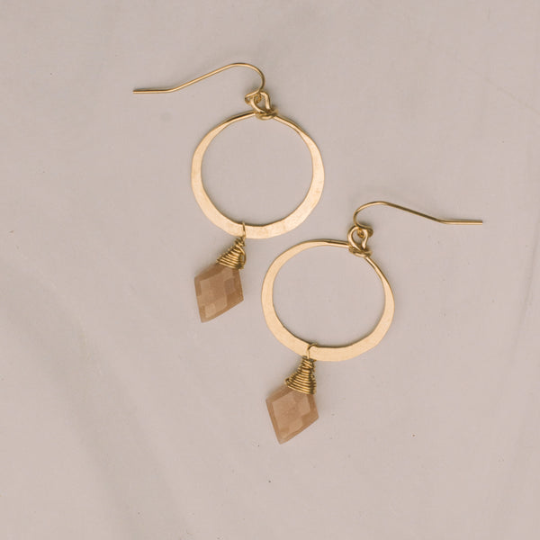 Wire Wrapped Sunstone Hoops - Lux Reve