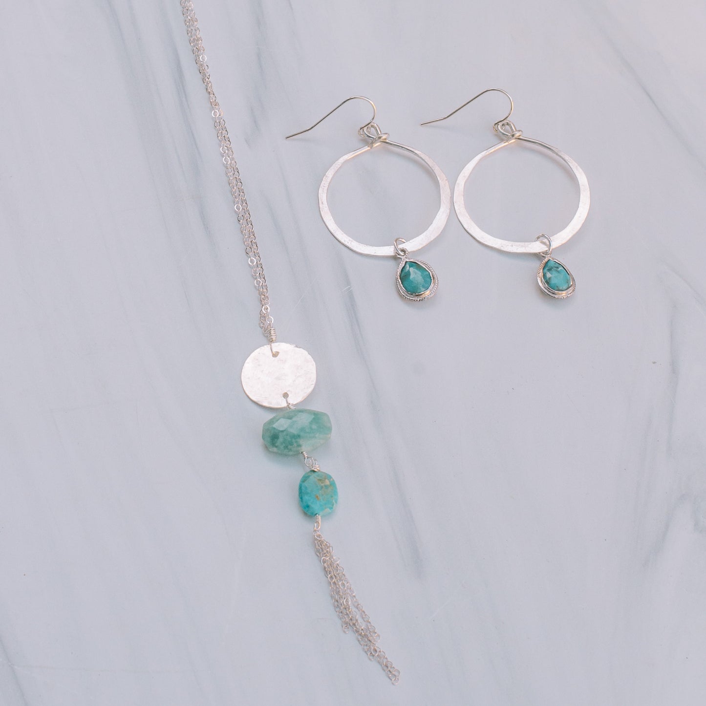 Large Sliver Bezel Turquoise Hoops - Lux Reve