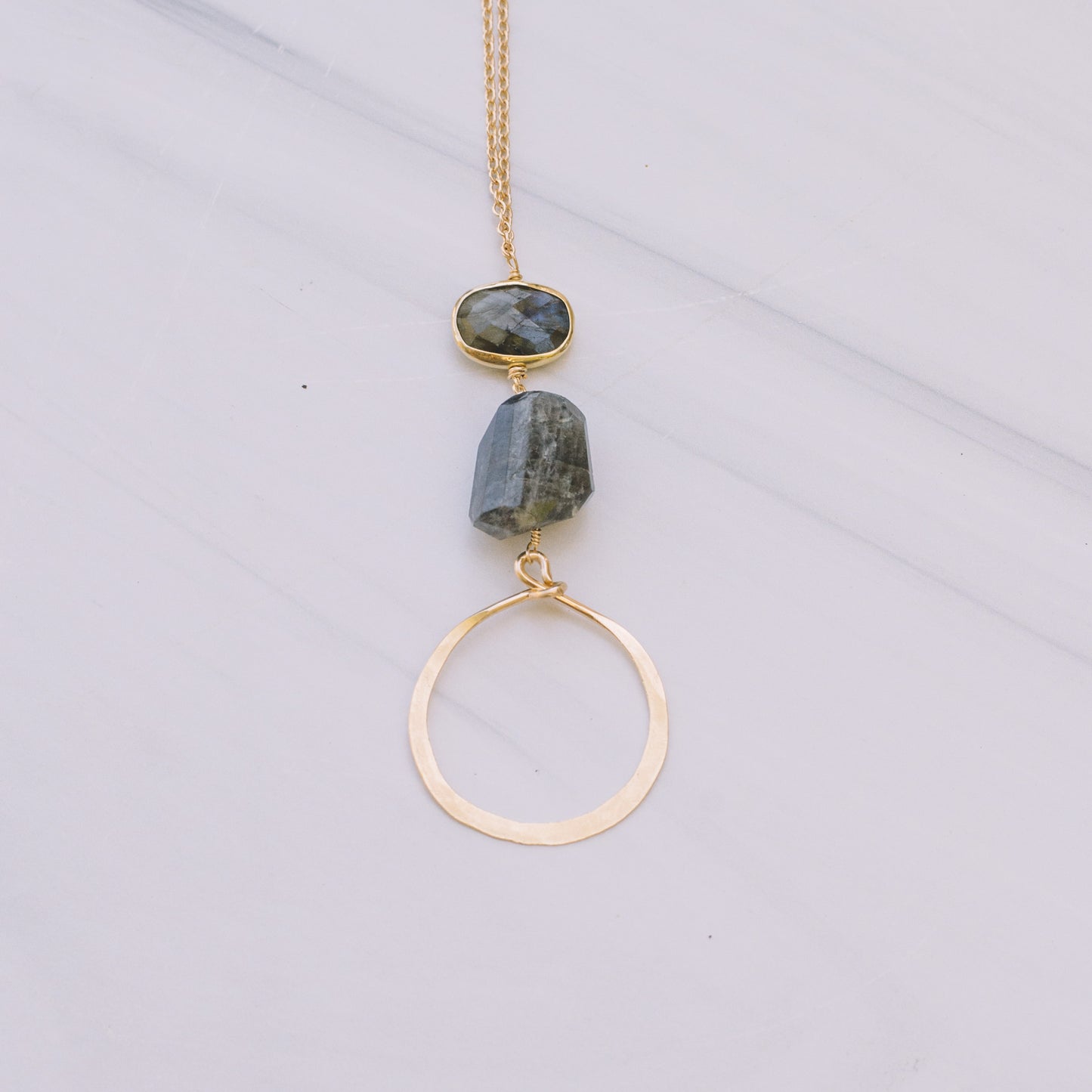 Long Labradorite Hoop Necklace - Lux Reve