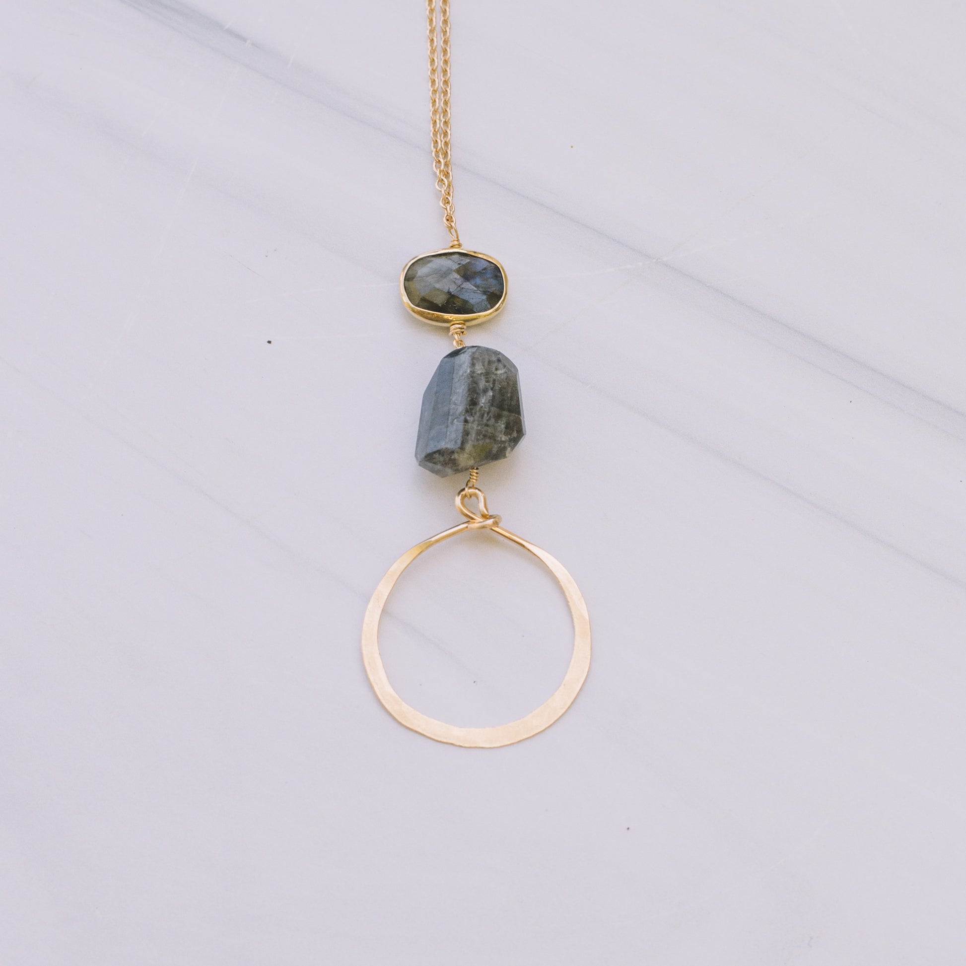 Long Labradorite Hoop Necklace - Lux Reve