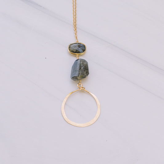 Long Labradorite Hoop Necklace - Lux Reve