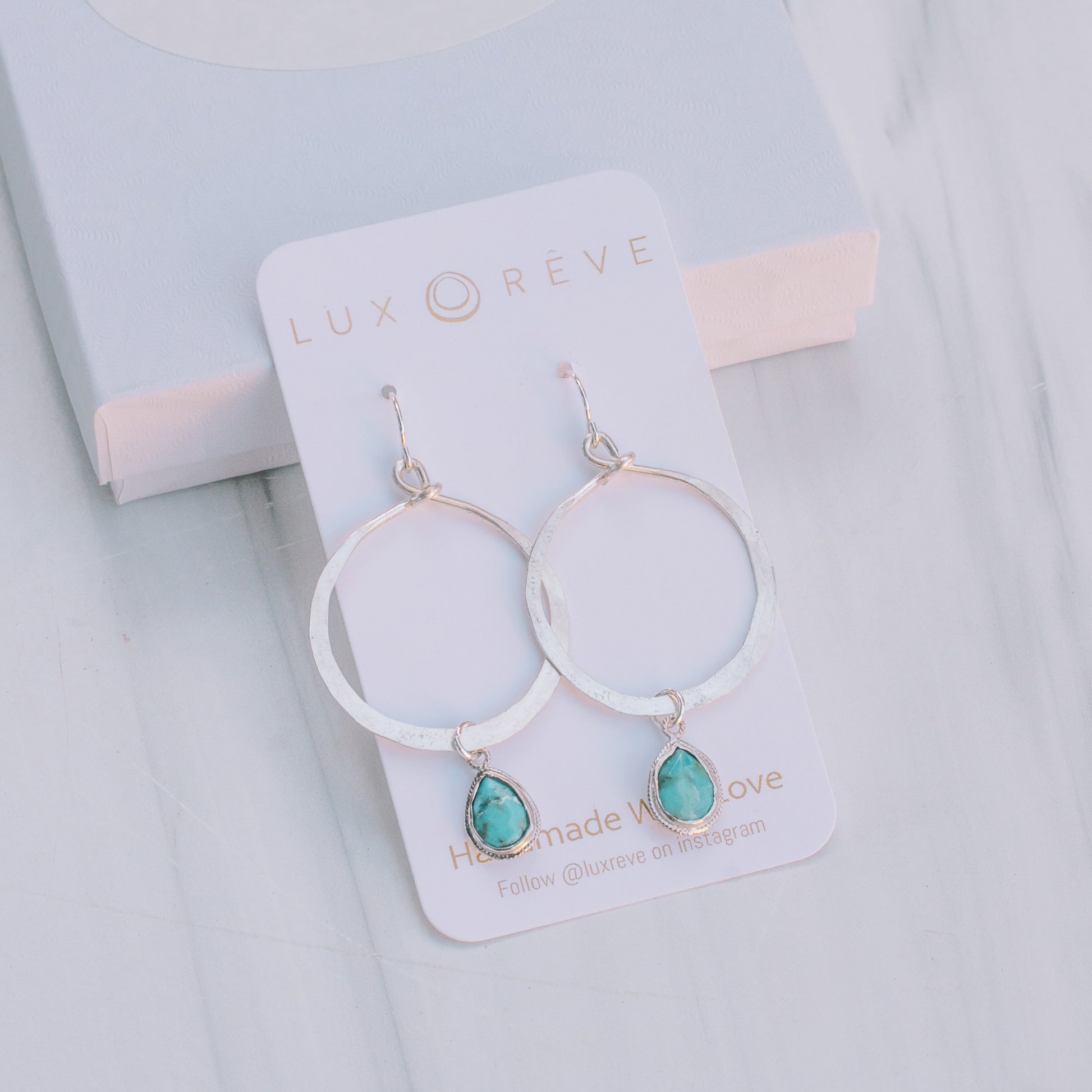 Large Sliver Bezel Turquoise Hoops - Lux Reve