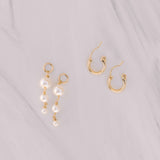 Three Pearl Charm Hoop Earrings - Lux Reve