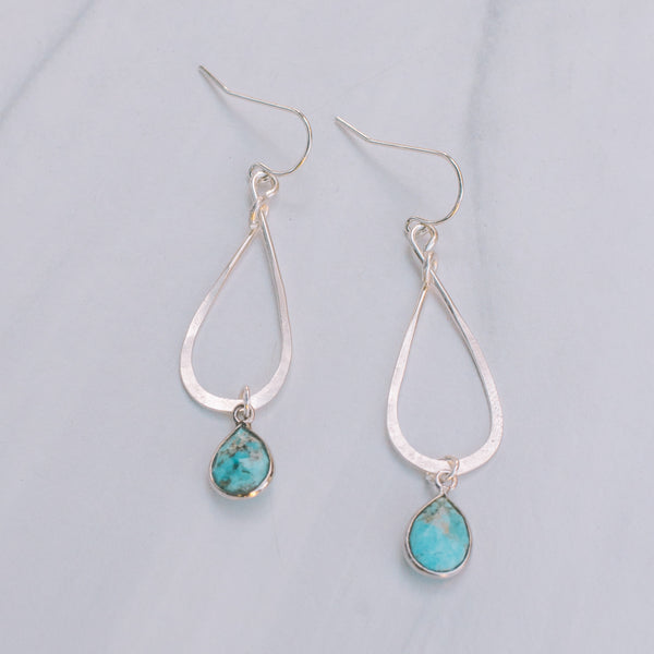 Silver Turquoise Teardrop Hoop Earrings - Lux Reve