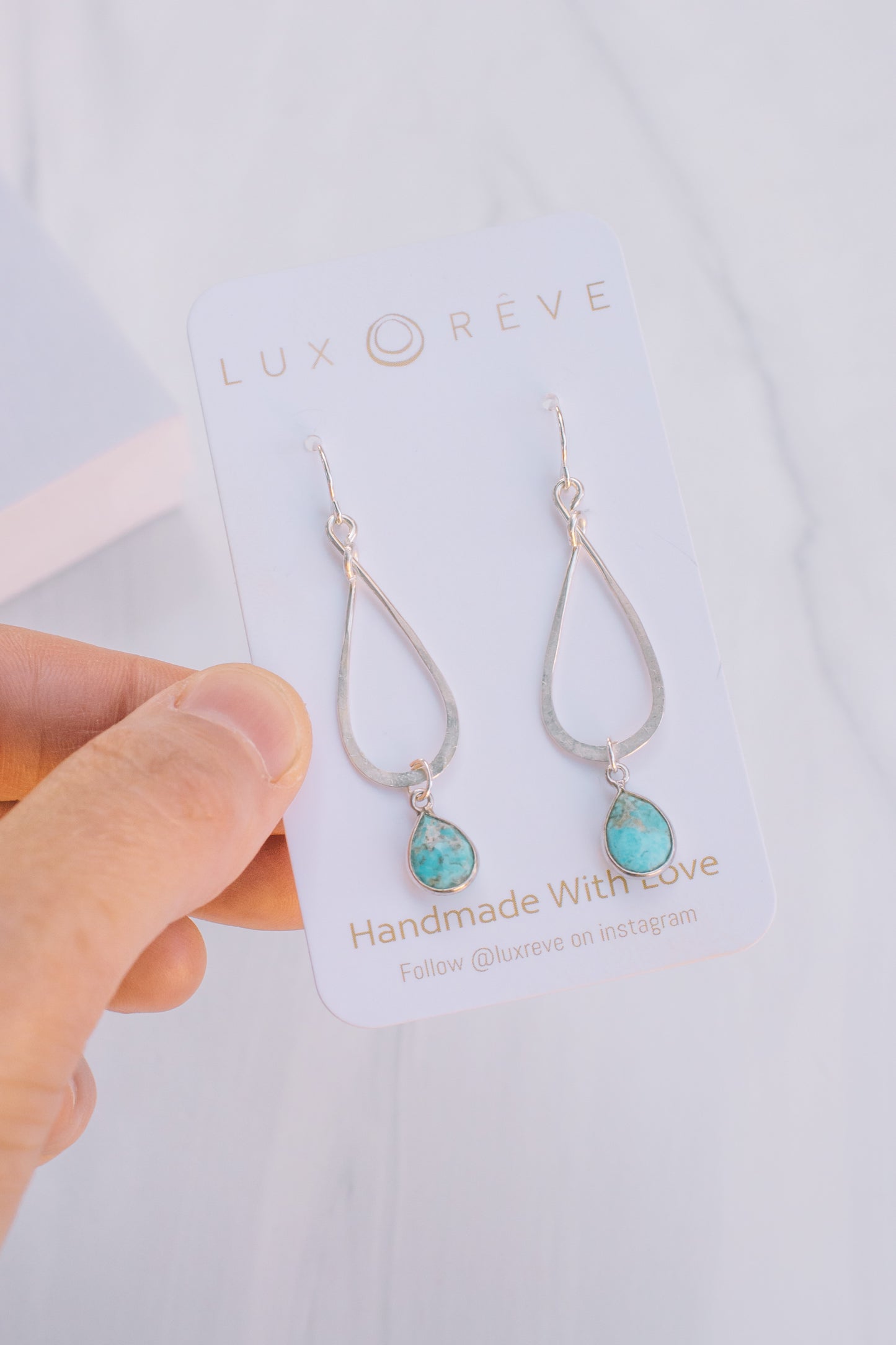 Silver Turquoise Teardrop Hoop Earrings - Lux Reve