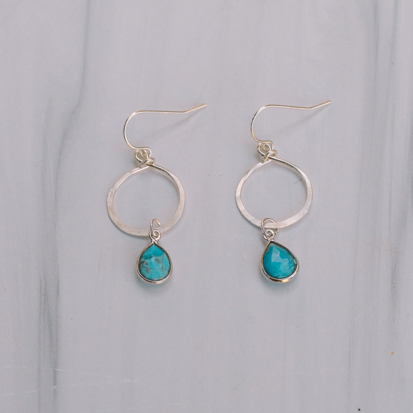 Silver Bezel Turquoise Mini Hoops - Lux Reve