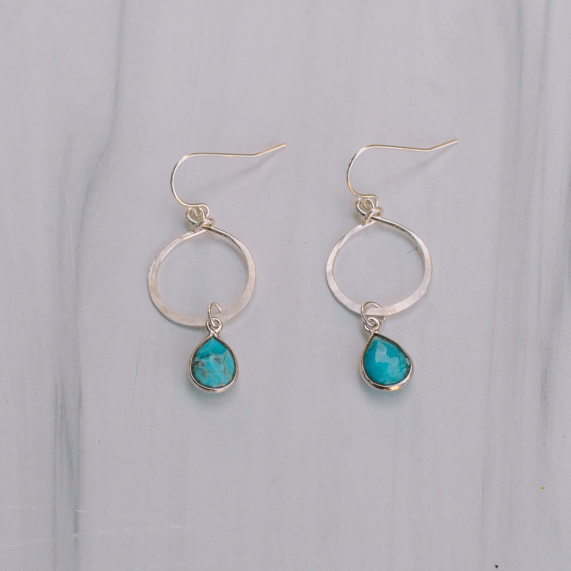 Silver Bezel Turquoise Mini Hoops - Lux Reve