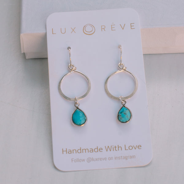 Silver Bezel Turquoise Mini Hoops - Lux Reve