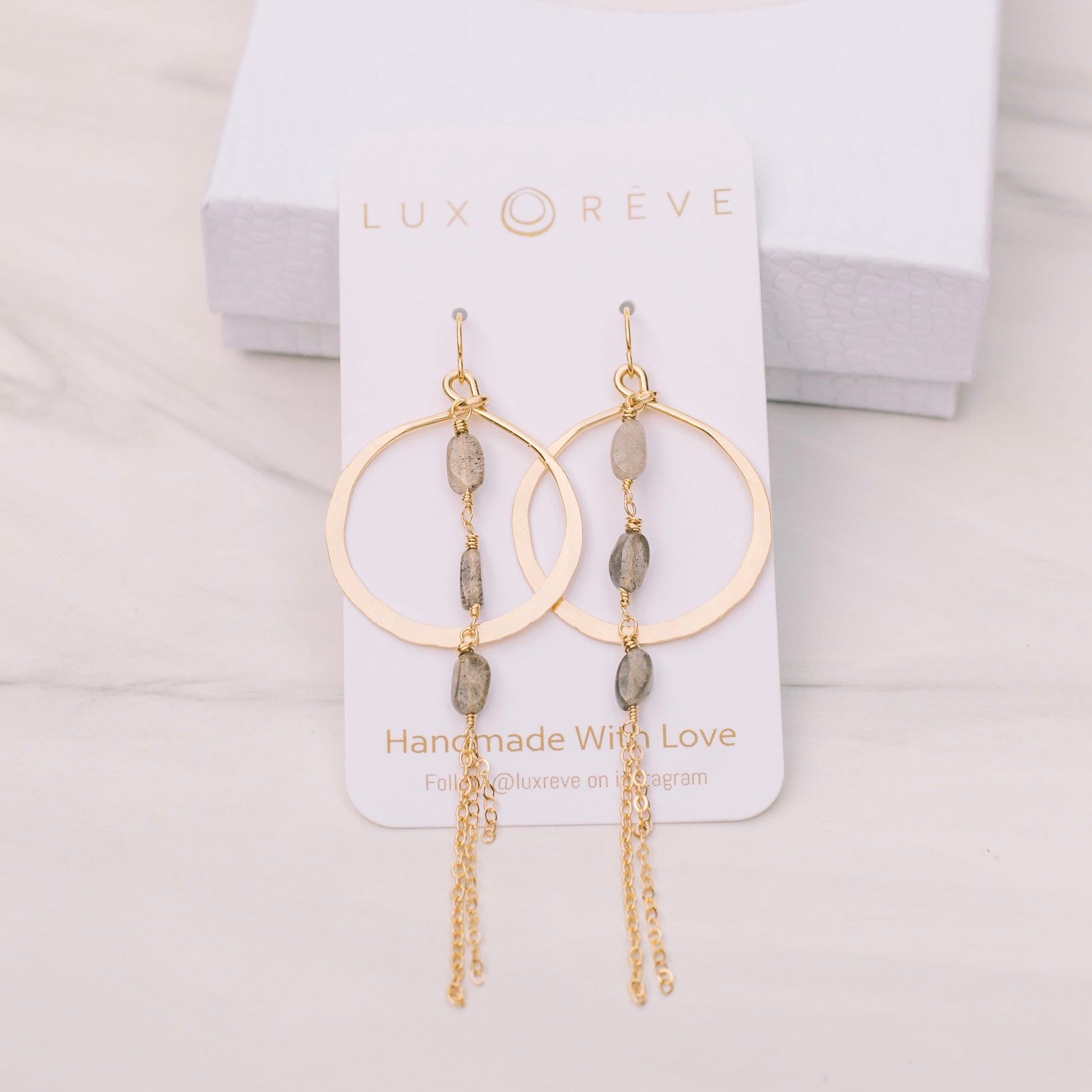 Labradorite Large Dangle Hoops - Lux Reve